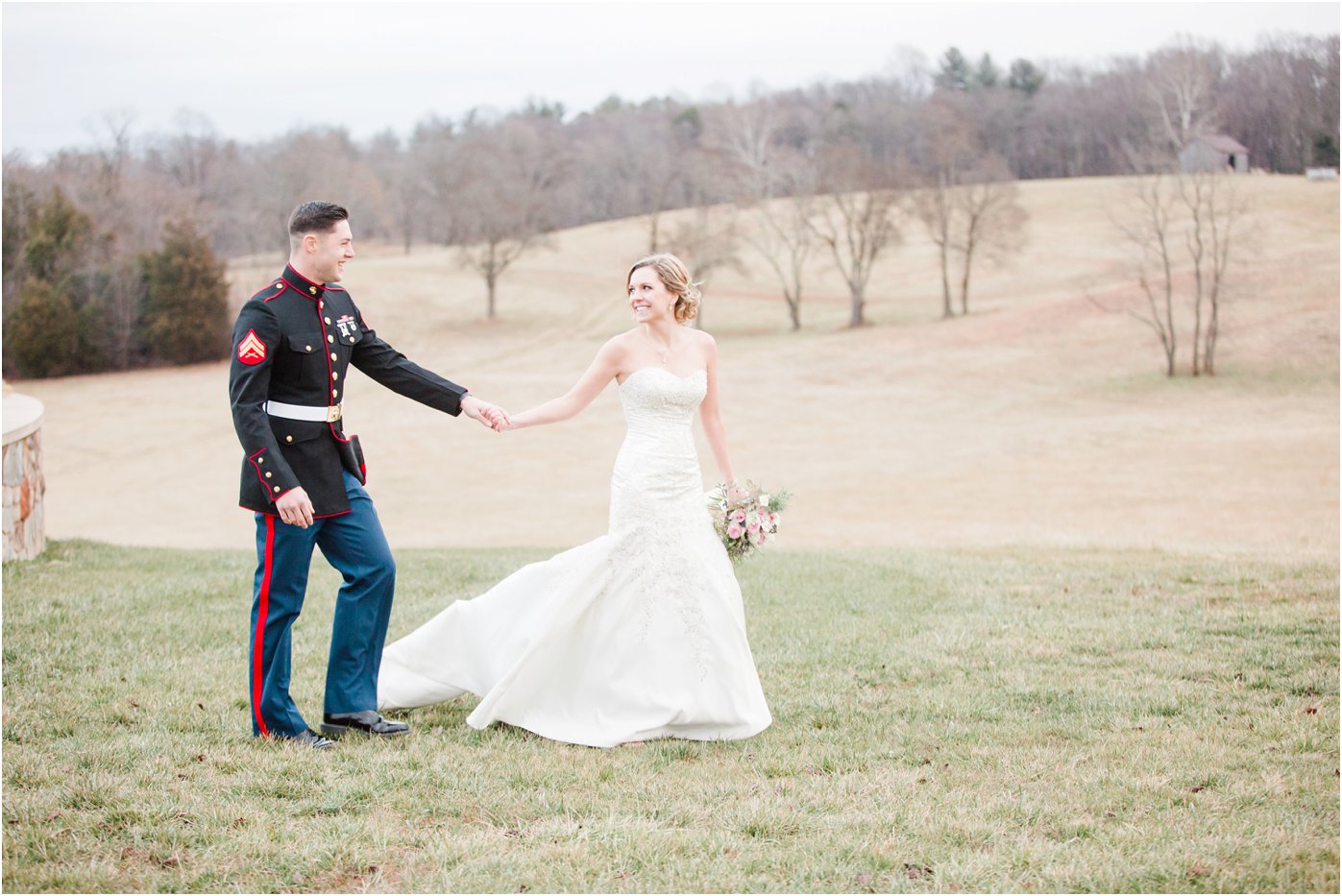 bride-and-groom-walking-on-their-wedding-day-at-early-mountain-vineyard