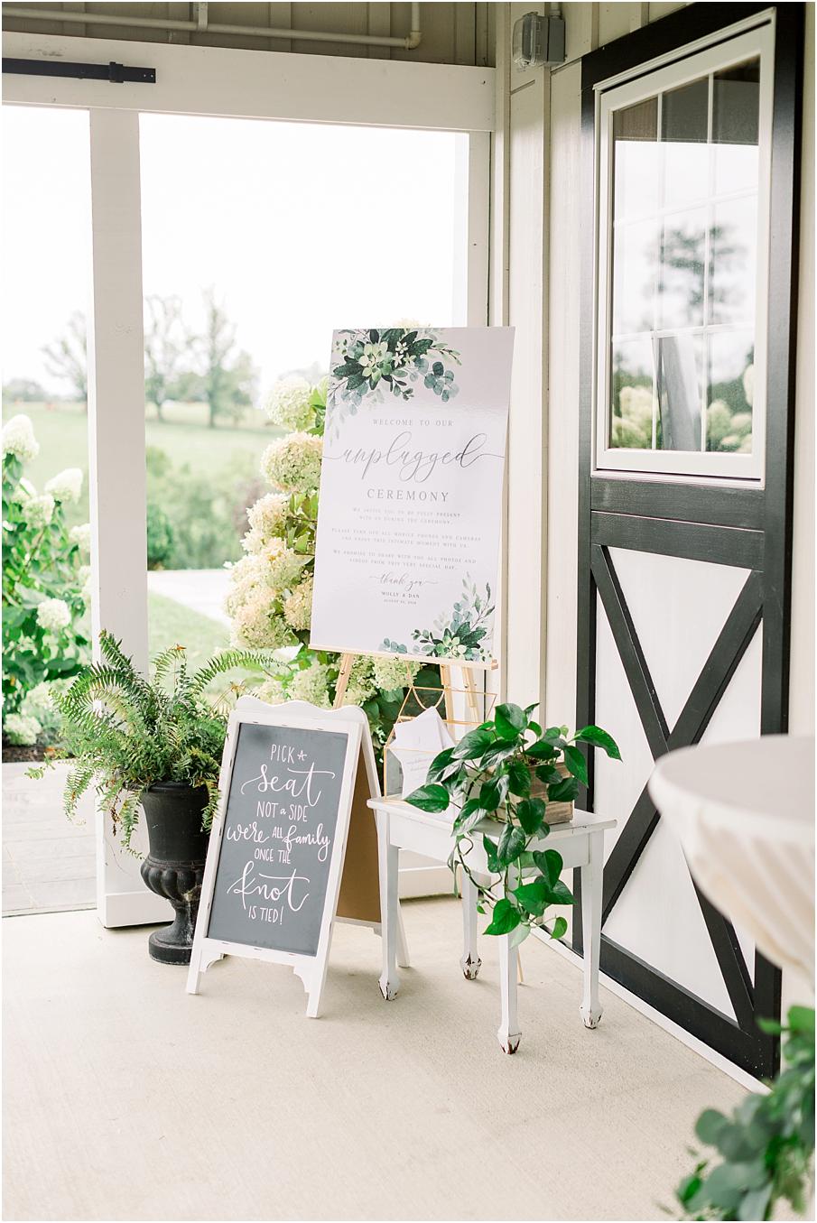 Unplugged ceremony sign and decorations at Shadow Creek Weddings and Events wedding venue