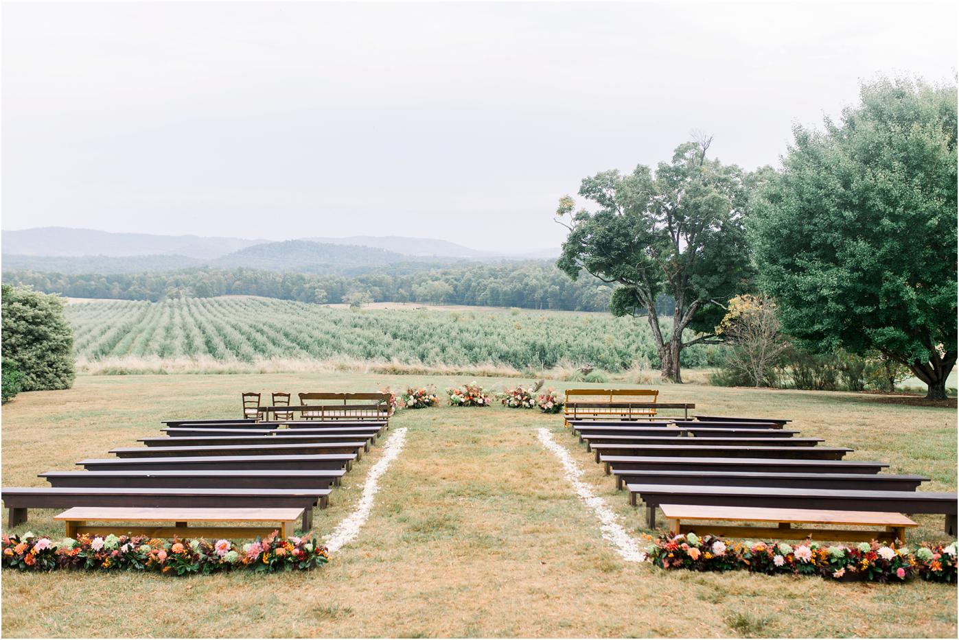 Ceremony location at Pharsalia weddings and events with stunning mountain views